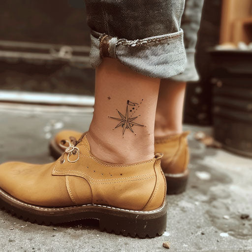 Ankle tattoos in the style of Sailor Jerry with a tiny nautical star