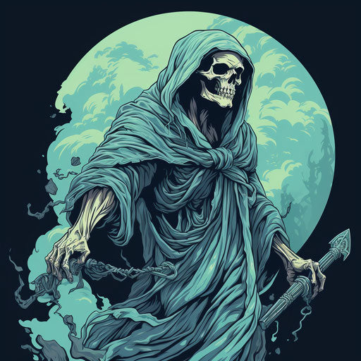 Skull grim reaper, flat colors, medieval fantasy