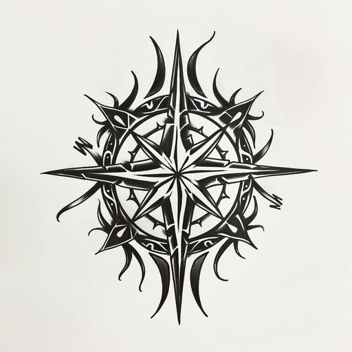 Sketch of a tribal tattoo of a compass rose