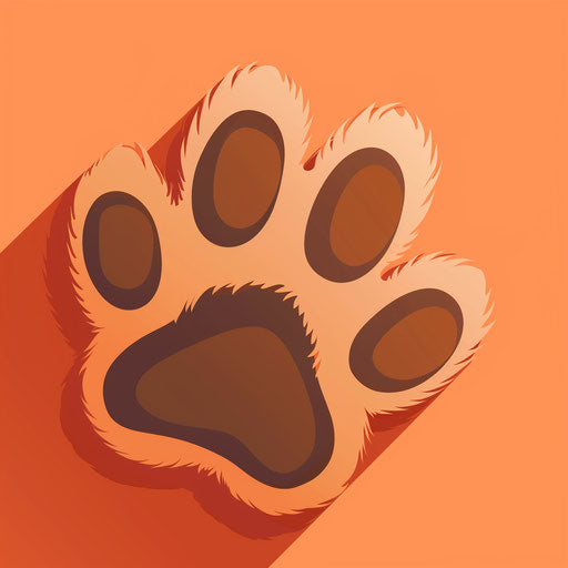 Realistic paw on sunset orange background