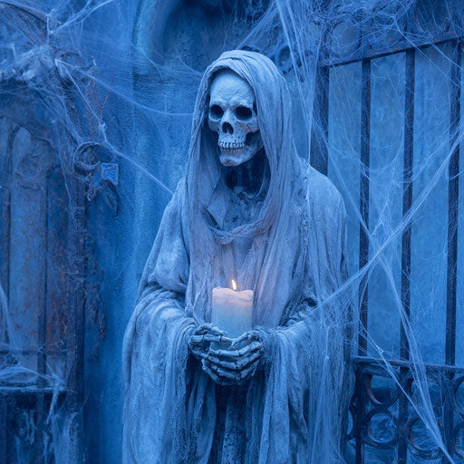 Ghostly Figure Before a Rusty Gate