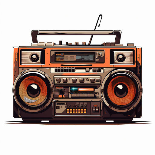 Boombox illustration in the style of Chiaroscuro Art, on white background