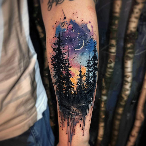 Starry night sky - contemporary flat tattoo sketch