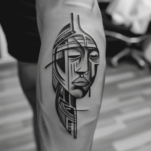 Depression tattoo with tribal elements, in the style of Ami James