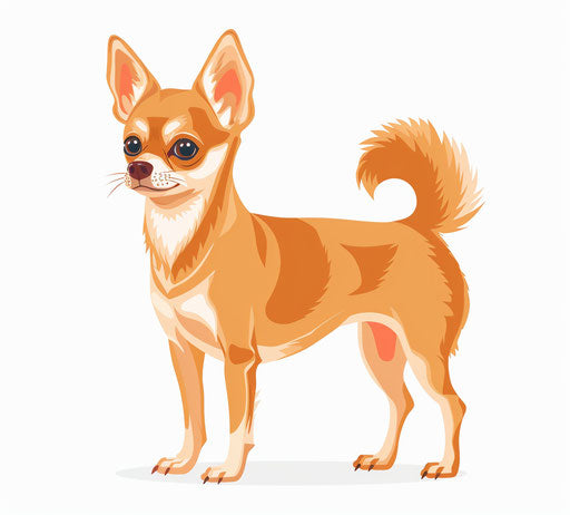 A chihuahua by a white background, light maroon and dark gold style
