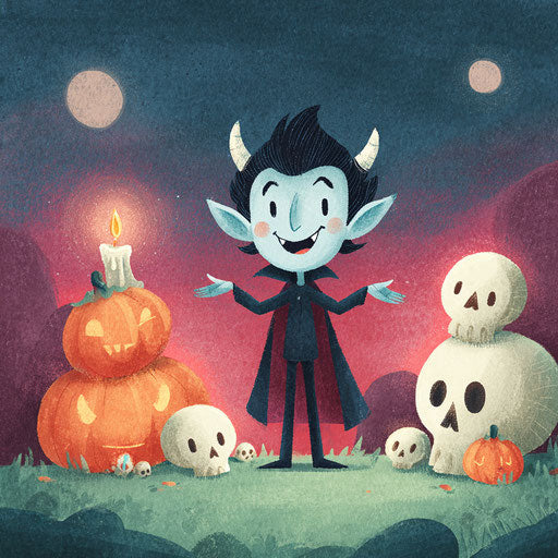 Friendly vampire with pumpkins and skulls for Halloween
