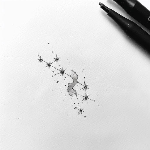 Sketch of romantic Aries constellation tattoo with delicate stars