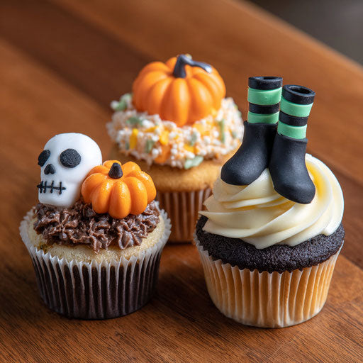 Colorful Cupcakes with Halloween Decorations