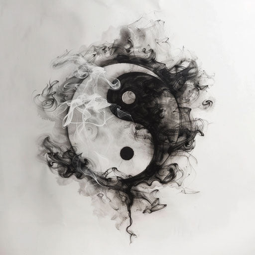 Black and white Yin and Yang tattoo on white background