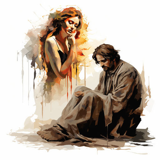 Drama in Chiaroscuro Art style, on white background