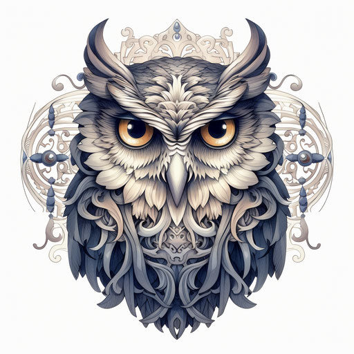 Owl in dream catcher with monochromatic drawing