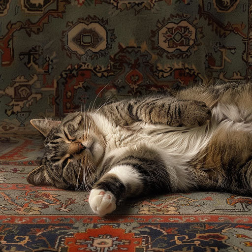 Obese cat lying on a carpet