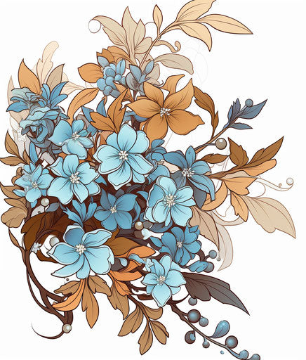 Blue leaves and blue flowers, traditional Japanese style