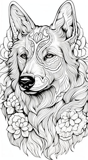 Free dog coloring pages for adults, anemoiacore style