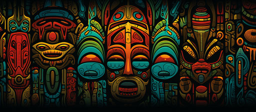 Tribal composition in lush landscape with palewave style