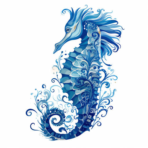 Seahorse clipart in the style of Chiaroscuro Art, on a white background