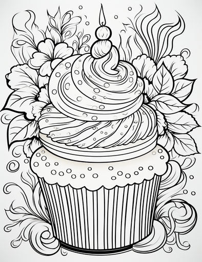 Cupcake greeting coloring pages for a happy birthday