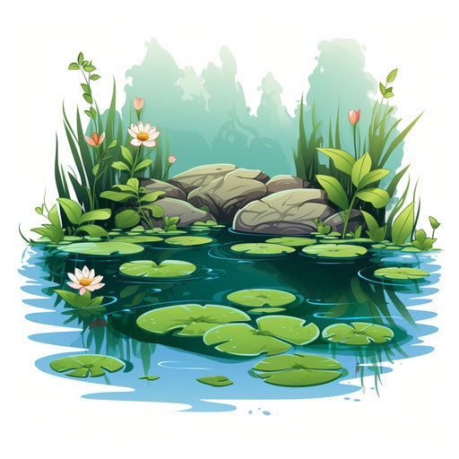 Pond illustration in the style of Chiaroscuro Art, on white background