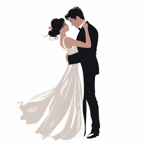Minimalist style clipart of bride and groom, on white background