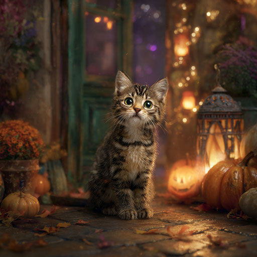 Enchanting Halloween Kitten in Gentle Lighting