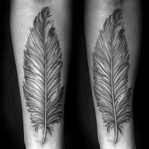 Tattoos of a realistic feather with intricate shading