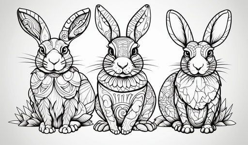 Easter bunny coloring pages for kids in fauvist style