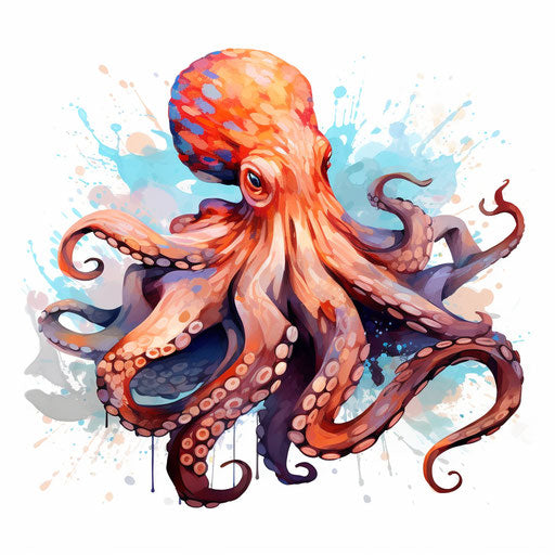Impressionistic octopus clipart on white background