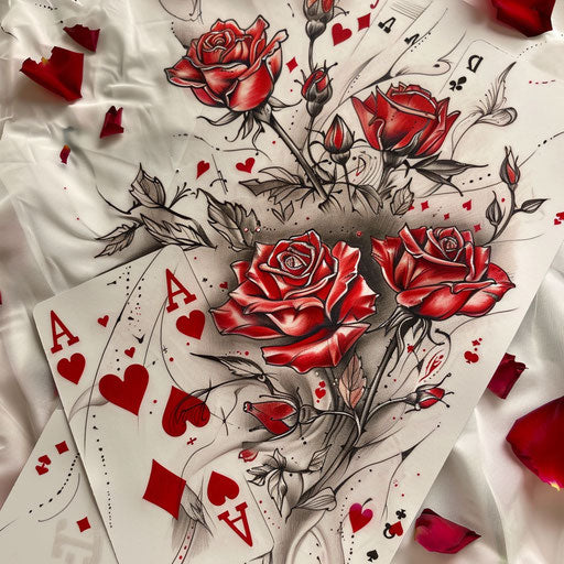 Tattoo design of playing cards painting the roses red