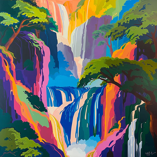 Dudh Sagar Waterfalls with bold shapes and vibrant colors