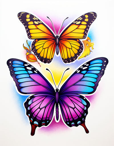 Four colorful butterflies with American tattoos