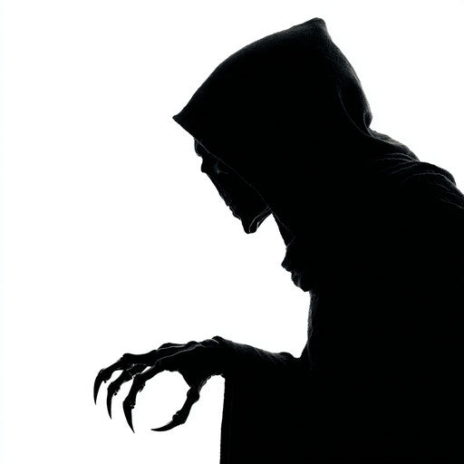 Silhouette of a menacing figure with a skeletal face
