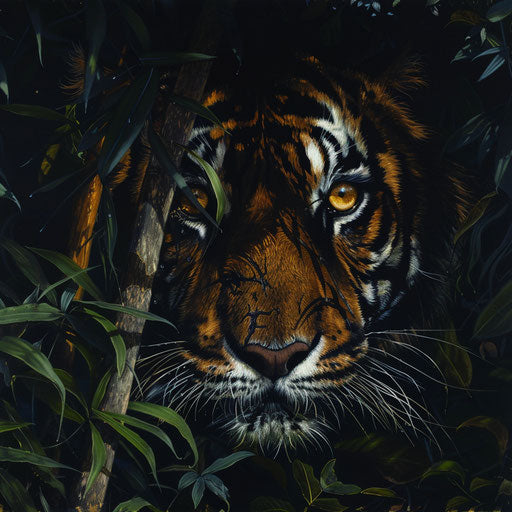 Glowing eyes of the Sumatran tiger in the jungle
