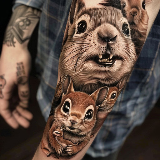 Forearm tattoos women Steve Sack style funny animals