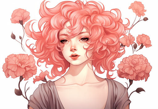 Colored cartoon style carnations tattoo, pink and amber