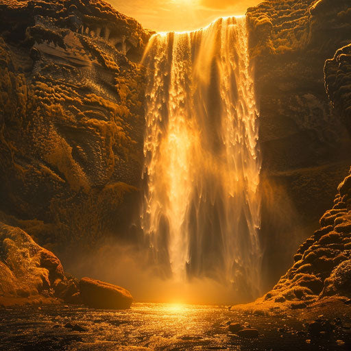 Skogafoss with golden light and cascading water