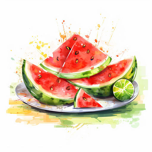 Watermelon clipart in the style of Impressionistic Art