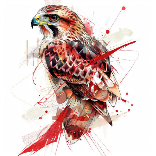 Edgy modern hawk tattoo design with graphic elements on white digital background