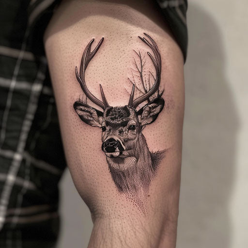 Realistic shaded deer tattoo on white surface
