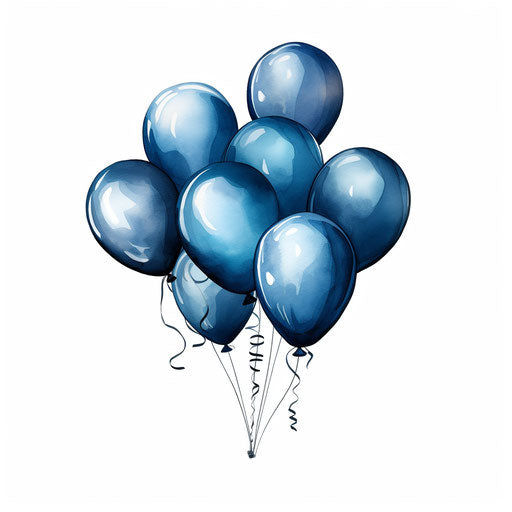 Blue balloons png in the style of Chiaroscuro Art, on white background