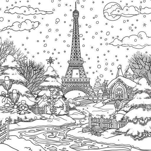 Eiffel Tower in winter with holiday decorations