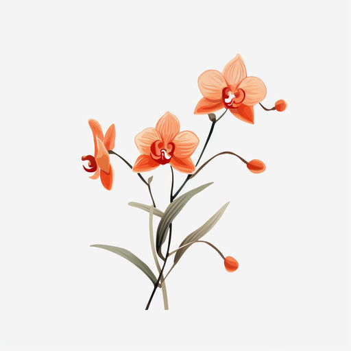 Orchid drawing in Minimalist style, on white backdrop