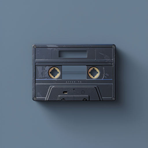 Realistic cassette tape clipart on flat indigo background