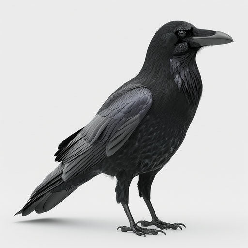 Realistic illustration of a crow on flat white background