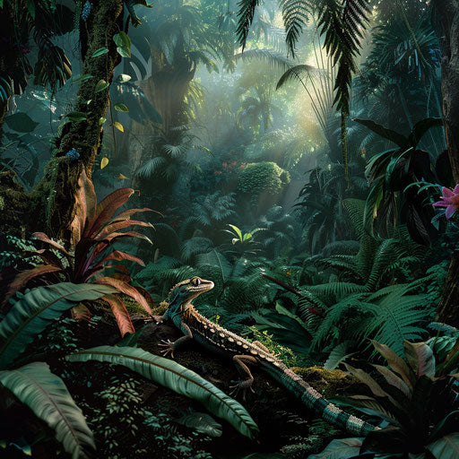 Gecko lizard in a fantastical rainforest