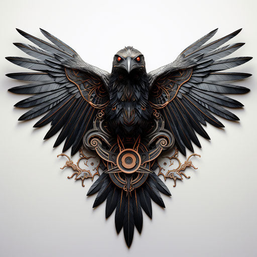 Black crow with geometry-inspired patterns