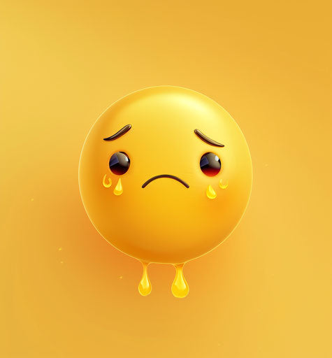 Sad emoji with tears and pensive expression on yellow