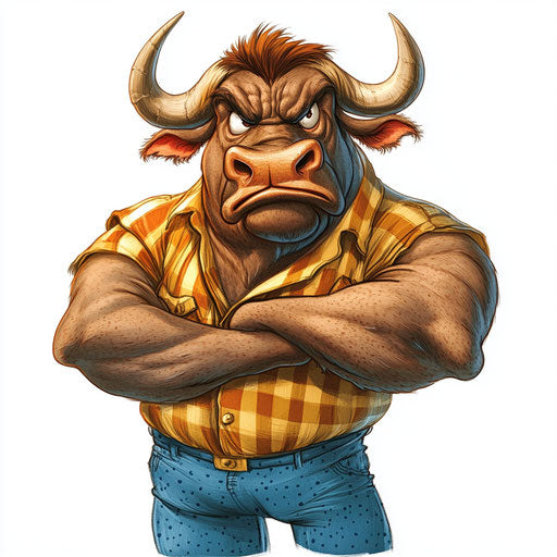 Humorous caricature of a buffalo with human characteristics