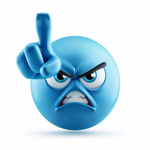 Blue middle finger on white background