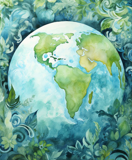 Abstract painting of Earth with leaves
