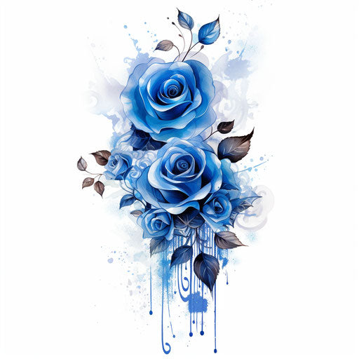 Tattoo with blue roses, multiple patterns, high quality